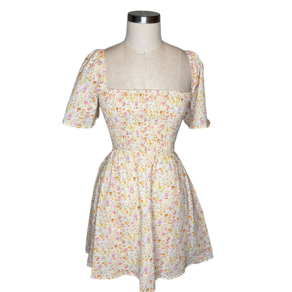 PRINCESS POLLY Summer Nights Mini Dress Floral Smocked Tie Back‎ Cotton US 6 NWT